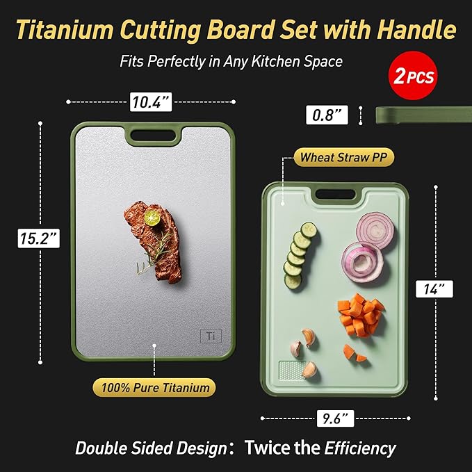 2 Packs Titanium Cutting Boards for Kitchen Chopping Board Butcher Block 2 in 1 Pure Titanium and Wheat Straw PP Great Grandma Christmas Xmas Birthday Gifts Ideas Grandmother Gigi Granny Nana Glamma