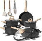 JUST PERFECTO Kitchen Pots and Pans Set with Lids Non Stick Induction Cookware Set Nonstick Frying Pans Set 14 Pcs Healthy Cooking Pots without PTFE and PFOA – Gray