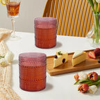 18PCS Plastic Hobnail Drinking Glasses - 14 Oz Burgundy Vintage Glasses Drinkware - Disposable Beaded Cups for Beer, Whiskey, Juice, Cocktail, Wine, Party