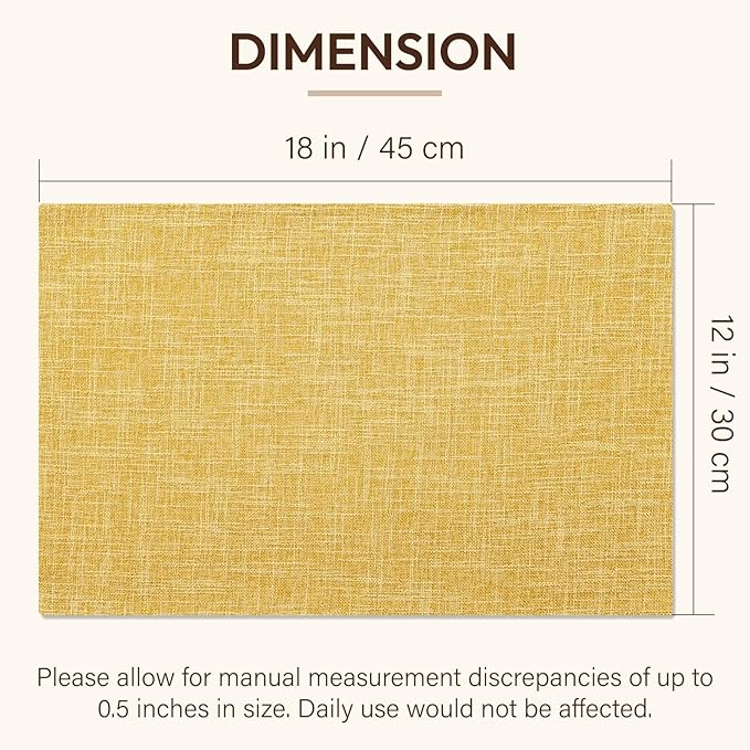 Blue Forest Placemats Set of 4, Dual-Layered Thickened Faux Linen Cloth Place Mats Heat Resistant Machine Washable Wrinkle Free Table Mats Indoor/Outdoor (Yellow)