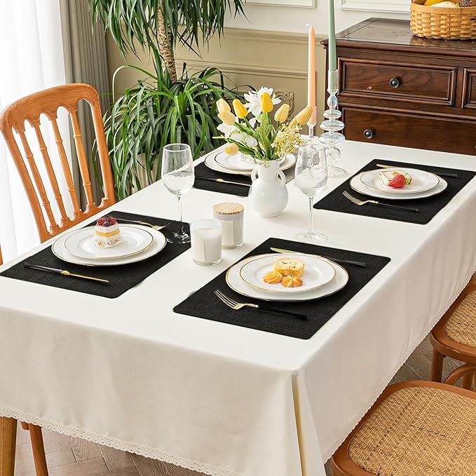 Romanstile Reversible Vinyl Placemats Set of 6, Faux Leather 100% Waterproof Oil-Proof Wipeable Place Mats, Heat Resistant Dual Sided Table Mats for Kitchen/Dining/Party (Black, 12 x 18 Inch)