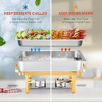 WILPREP Chafing Dish for Buffet, 9 qt Chafer and Buffet Warmer Set with Full Size Food Pan & Foldable Frame, Food Grade Stainless Steel Food Warmer for Parties Buffets Banquets Dinners, Gold & Silver