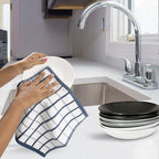 Urban Villa Dish Cloths Terry Cotton Pack of 6, Highly Absorbent Quick Drying Super Soft Premium Dish Towels for Kitchen with Hanging Loop Hand & Tea Towels - 12x12 Inch, (Blue & White, Checks)