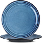 Hasense Ceramic Dinner Plates Set of 2,10 Inch Large Porcelain Pasta and Salad Plates,Blue Stoneware Plate Set Microwave,Oven,and Dishwasher Safe