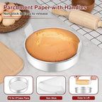 LIANYU 8 Inch Round Cake Pan for Baking, Circle Layer Cake Tin with 30 PCS Parchment Paper, Stainless Steel Bakeware for Birthday Wedding Party, Leak-proof & Mirror Finish, Dishwasher Safe