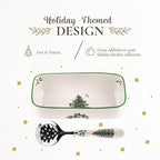 Spode Christmas Tree Cranberry Sauce Serving Dish with Slotted Spoon (8"x 4.25") - Rectangular Holiday Server with Holiday Motif - Dishwasher, Microwave, Freezer Safe Serveware for Entertaining