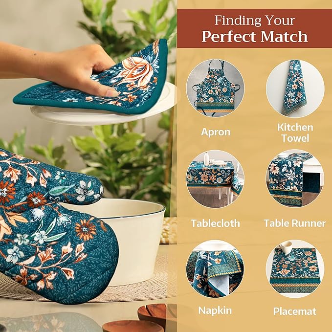 Maison d' Hermine Pot Holders Set 100% Cotton Heat Resistant Potholders 8" x 8" Hot Pads with Loop BBQ, Cooking, Baking, Grilling, Kitchen, Handling Hot Pans (Pack of 2, Luxury Loft-Dark Teal)