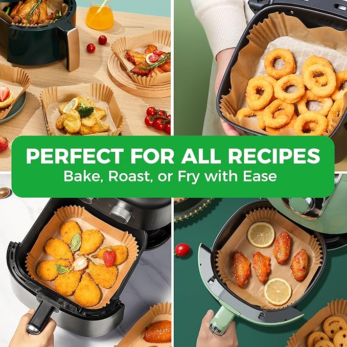 Air Fryer Disposable Paper Liners - 150Pcs 8In Square Parchment Paper Non-Stick Airfryer Basket Liners for Steamer Microwave Oven, Deep Fryer Parts & Accessories