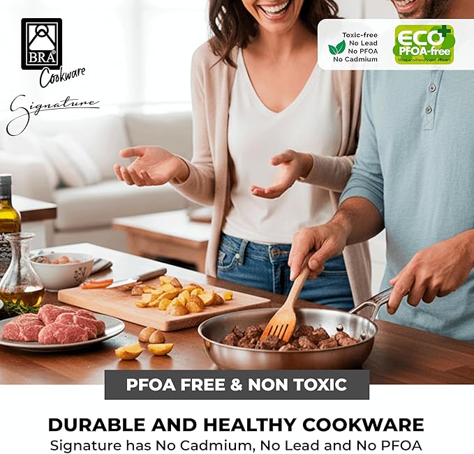 BRA COOKWARE Signature Frying Pan | 10.2 inches Professional Skillet | Stainless Steel Frypan | All Stovetop Compatible - Full Induction Skillet | PFOA Free | w/o Non-Stick Coating | Polished Finish