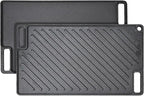 VEVOR Reversible Grill/Griddle, 17x10'' Pre-Seasoned Cast Iron Griddle, Rectangular Double Burner Griddle Pan, Non-Stick Family Pan Cookware with Handles, Flat Top Plate for BBQ, Gas Grill, Black