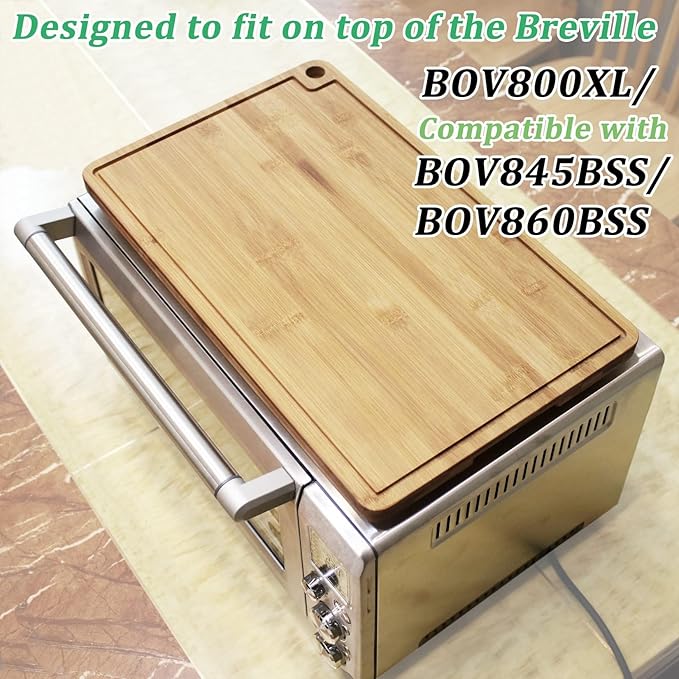 Bamboo Wood Cutting Board Compatible with Breville BOV800XL 860BSS 845BSS, Protects Smart Toaster Oven, With Heat Resistant Silicone Feet and Oven Rack Push Accessories, Creates Storage Space