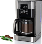 Mixpresso 12-Cup Drip Coffee Maker With Lcd Touch Display, Programmable Coffee Pot Machine, Borosilicate Glass Carafe, Anti-Drip System, Stainless Steel & Black Electric Coffee Maker