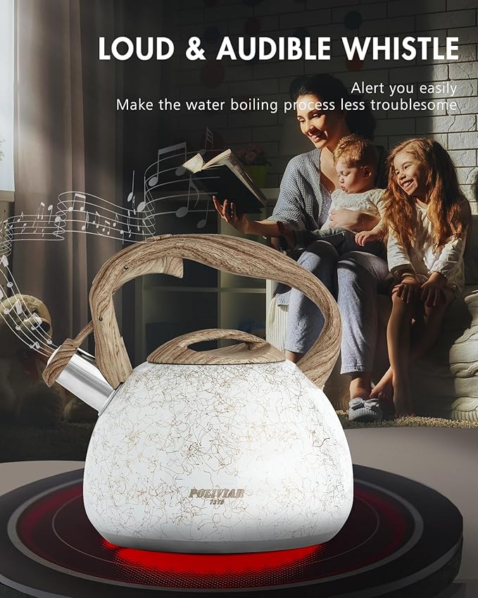 POLIVIAR Tea Kettle, Iron Grey Tea Pot Stovetop, 2.7 Quart Loud Whistling Coffee and Teapot, Food Grade Stainless Steel for Anti-Hot Handle and No-Rust, Suitable for All Heat Sources (JX2020-YB30)