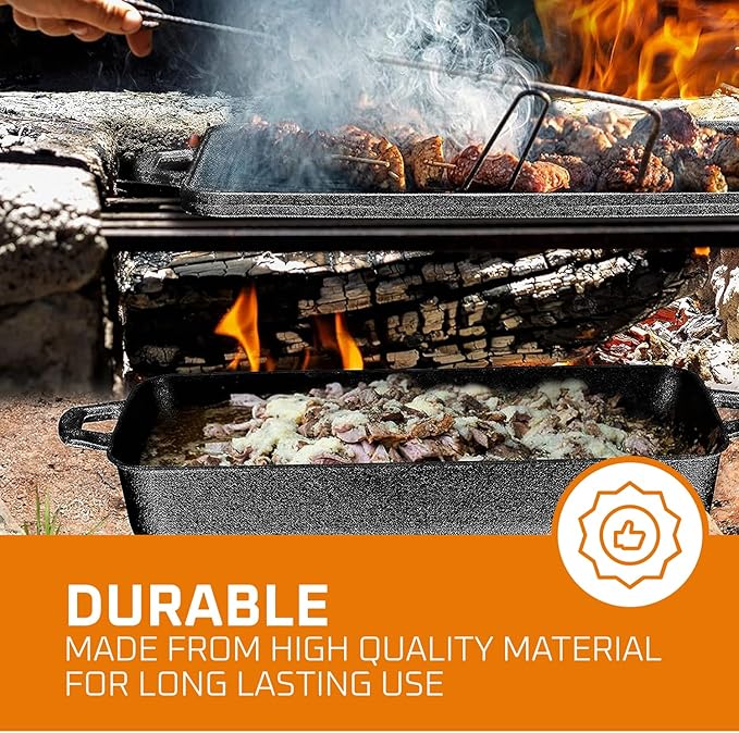 Bruntmor 3-in-1 Pre-Seasoned Cast Iron Pan with Reversible Grill Griddle Lid - 17.8"x11"x3.3" Non-Stick Multi Cooker Deep Roasting Grill Pan - Dutch Oven, Frying or Roasting Pan for Open Fire Camping