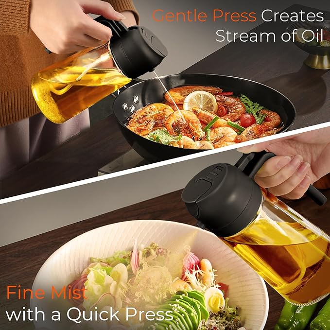 YARRAMATE 4Pcs 16oz/470ml Glass Olive Oil Sprayer Set with Stickers, Kitchen Gadgets, Including 2Pcs Non-Slip Bottle Mat, Cleaning Brush-Aesthetic Ideal Kitchen Gift