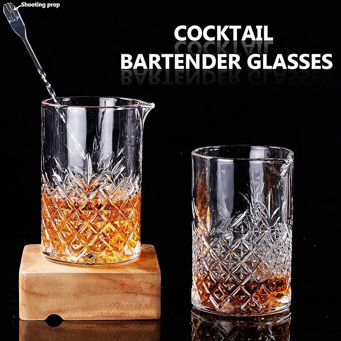 2 Pack Crystal Cocktail Mixing Glasses, 24oz, Thick Weighted Bottom, Professional Bartender's Mixer Glass Stirring Glasses, Bar Tools
