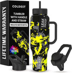 Coldest Tumbler with Handle and Straw - 100% Leak Proof Insulated Tumbler with Lid and Straw (3 Lids) - Stainless Steel Tumblers for Women & Men - Cup Holder Friendly Base, 46 oz (Off Road)