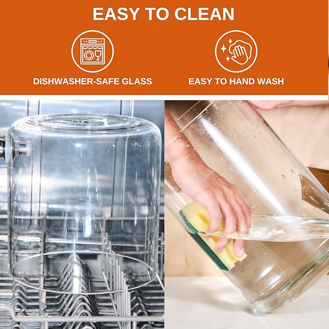 Glass Beverage Dispenser with Bamboo Stand 6.7 In and Lid, Iced 1.5 Gallon Drink Server with Spigot, Large Thick Glass Drink Dispenser for Parties, Hotels, Restaurants, Homes