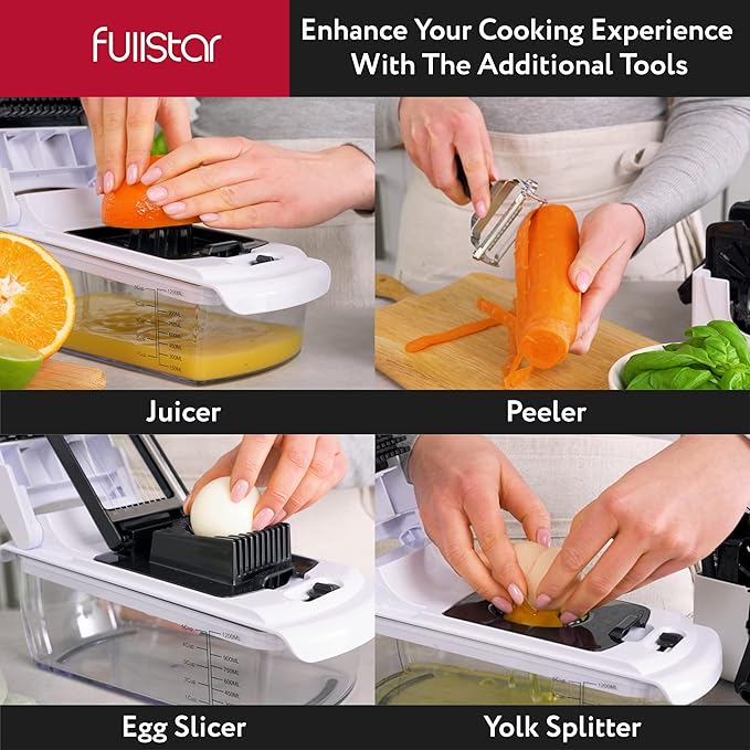 Fullstar The Original Pro Chopper - Vegetable Chopper and Spiralizer, Food Chopper with Container, Fruit Slicer, Kitchen Gadgets & Accessories, Home Essentials (9 in 1, White)