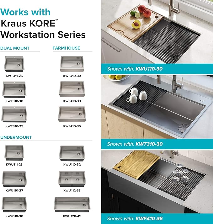 Kraus Multipurpose Workstation Sink Roll-Up Dish Drying Rack, Colander and Trivet in Black, KRM-11BL (Pack of 2)