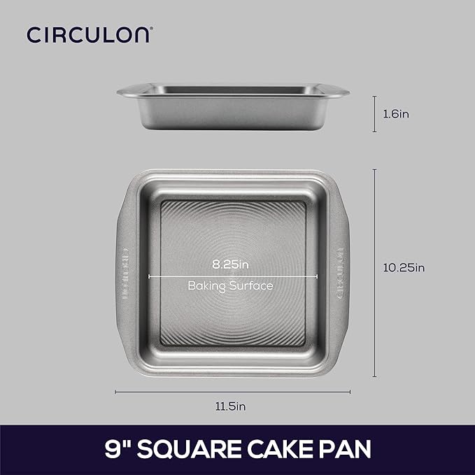 Circulon Nonstick Bakeware Baking Pan / Cake Pan, Square - 9 Inch, Gray