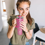 sweet grain 40 oz Tumbler with Handle and Straw - Cheetah Print Stainless Steel Insulated Tumblers, Cupholder Friendly, Perfect Leopard Tumbler Gifts for Women Men - Rose Red