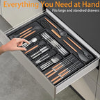 Homecor Silverware Organizer - Expandable Large Kitchen Drawer Organizer Utensil Organizer with 2 Removable Knife Blocks, 22"x 19"Cutlery Tray Drawer Dividers for Kitchen Flatware(6-9 Slots) (Black)