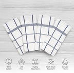100% Cotton Terry Dish Towels, 4 Pack Checks, 16 x26 Inches, Super Soft and Absorbent Kitchen Towels, Perfect for Kitchen Cleaning and Dish Washing | Navy Blue