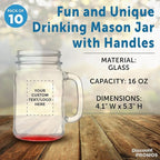 DISCOUNT PROMOS Custom Libbey Mason Jars w/Handles 16 oz. Set of 10, Personalized Bulk Pack - Traditional style, High standard - Red