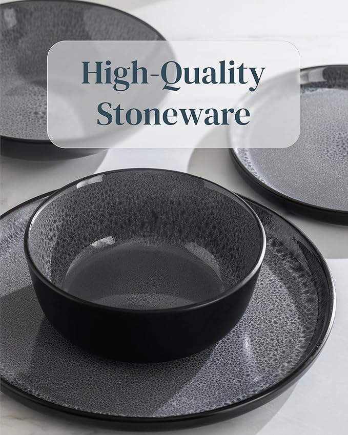 Breakfast Plates, Dessert Plates 2-piece Set Stoneware - Stylish Cake Plates Dishwasher-, Microwave-, Scratch-resistant - Small Plates, Salad Plates in Dark Gray
