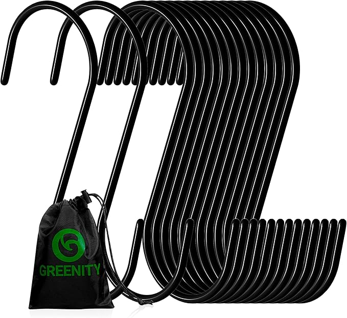 Pack of 30 Black S Hooks for Hanging Clothes Heavy Duty Stainless Steel S Shaped Hooks for Hanging Clothes, Bags, Blankets, Pots, Plants, Garage Tools and Kitchen Utensils (3.7 Inches)