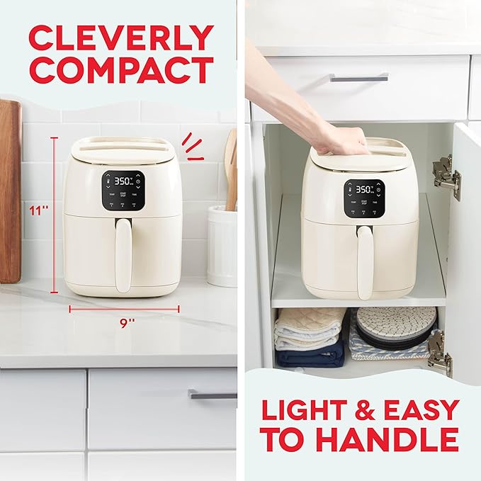 DASH Tasti-Crisp™ Ceramic Air Fryer Oven, 2.6 Qt., Cream – Compact Air Fryer for Healthier Food in Minutes, Ceramic Nonstick Surface, Ideal for Small Spaces - Auto Shut Off, Digital, 1000-Watt