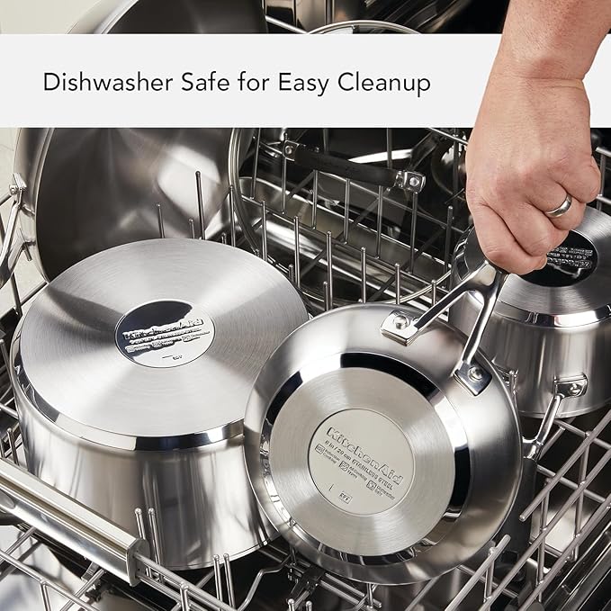 KitchenAid Stainless Steel Cookware/Pots and Pans Set, 10 Piece, Brushed Stainless Steel