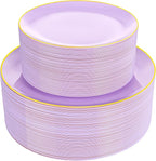 PULOTE 100PCS Purple Plastic Plates Disposable - Include 50 Dinner / 50 Dessert Plates Heavy Duty for Party, Wedding&Easter
