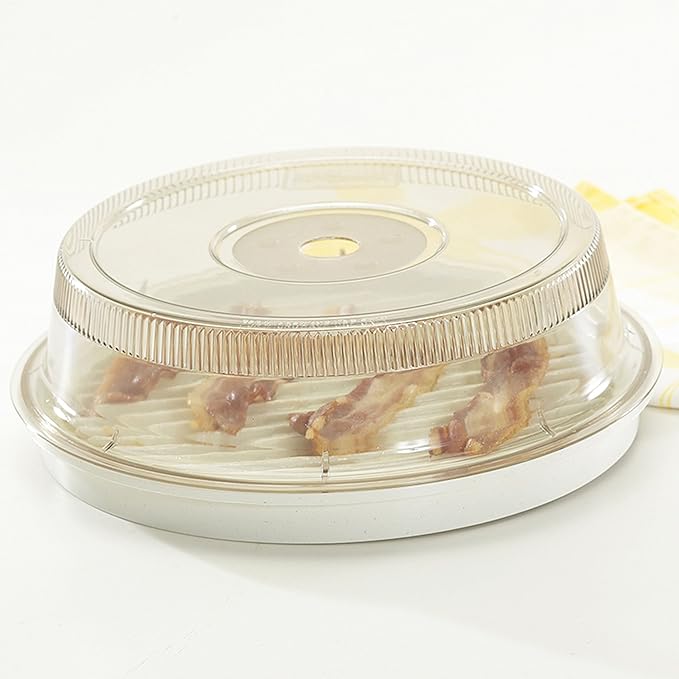 Nordic Ware Microwave 2-Sided Round Bacon and Meat Grill and 10-Inch Deluxe Microwave Plate Cover