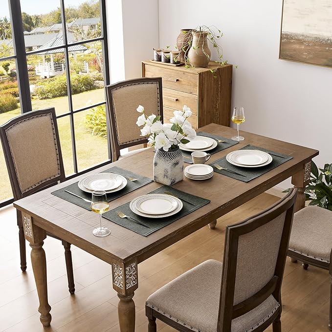 Romanstile Cloth Placemats Set of 6-12 x 18 Inch, Heat Resistant Double Layered Thickened Burlap Place Mats, Washable Faux Linen Farmhouse Table Mats for Kitchen/Dining/Party/Outdoor, Dark Grey