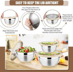 P&P CHEF Khaki Mixing Bowls Set of 6, Stainless Steel Mixing Bowl with Visible Lids for Salad, Metal Nesting Serving Bowls for Kitchen Cooking Prepping Storing Food, 4.6/3.5/2.6/2/1.5/1 QT