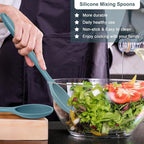 E-far Silicone Cooking Spoon Set of 2, Heat Resistant Kitchen Spoons Utensils Nonstick Mixing Spoon for Baking Stirring Serving, Non-Toxic & Dishwasher Safe (Blue)