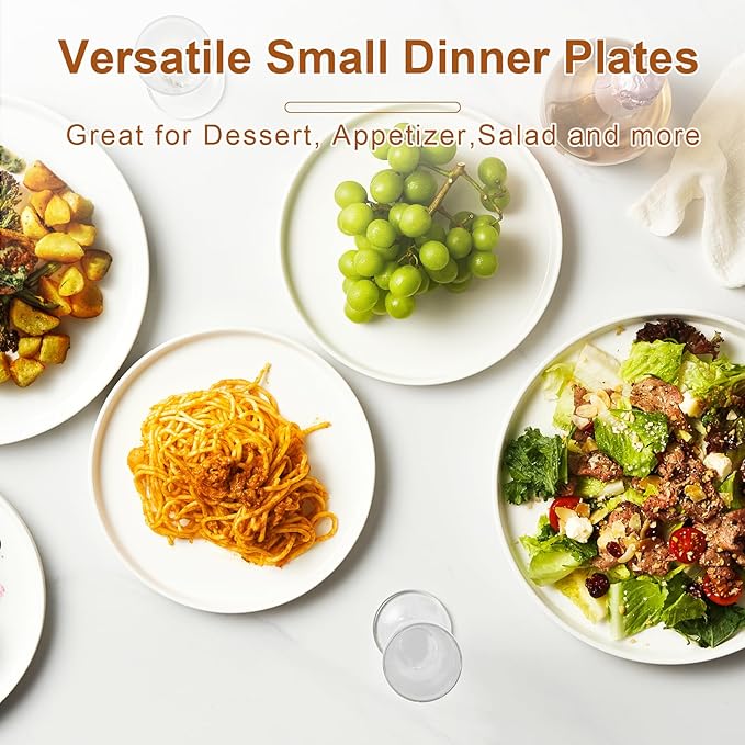 Jassceram 8.5 Inch Small Dinner Plates Set of 6, Ceramic Plates for Salad, Snack, Dessert and Appetizer - Microwave, Oven and Dishwasher Safe, Scratch Resistant and Lead-free, White