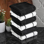 T-fal Solid & Checked Parquet Kitchen Towels: Highly Absorbent, Super Soft Long Lasting - 100% Cotton, 16"x26" Dish Towels for Cleaning & Drying Dishes, Pans, Glassware, Countertops, 6-Pack, Charcoal