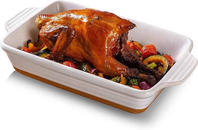 Casserole Dish Cookware , 14.5" Lasagna Pan Deep for Oven, Ceramic Baking Dish, Large Baking Pan with Handles, Durable Bakeware for Lasagna Cake Chicken Turkey, Wedding Housewarming Christma Gift, White