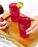 Ciaell 12 Pack Romantic Plastic Water Glasses - 14 Oz Red Vintage Drinking Glasses, Embossed Ribbed Plastic Cups, Textured Striped Set for Juice, Beverages, Beer, Cocktail, Christmas