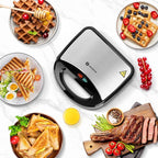 Aigostar Sandwich Maker Panini Press Grill, 3 in 1 Waffle Maker with Removable Non-stick Plates, Electric Grilled Cheese Maker, Portable Cool Touch Handle, Led Indicator Lights & Easy to Clean, 750W