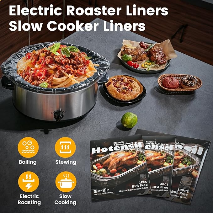 Electric Roaster Liners & Slow Cooker Liners, 4 Count 34 x 18 Inch Universal Fit for 16-22 Quart Roasters, Mess-Free Cooking, Disposable Oven Liners for Easy Cleanup, Cooking Bag