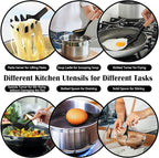 HaWare Kitchen Cooking Utensils Set, 23-Piece Silicone Kitchen Utensils Spatula Set with Holder, Heat Resistant Wooden Handle Kitchen Gadget for Nonstick Cookware, Food-grade Turner Spoon Sets (Black)