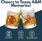 Greenline Goods – University of Texas A&M Aggies College Whiskey Glasses (Set of 2), 10 oz – Full-Color Logo + Campus Map