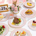 WDF 60pcs Pink Plastic Plates - 10.25inch Baroque Pink And Gold Disposable Dinner Plates for Upscale Parties -Special for Wedding, Party,Birthdays, Baby Shower