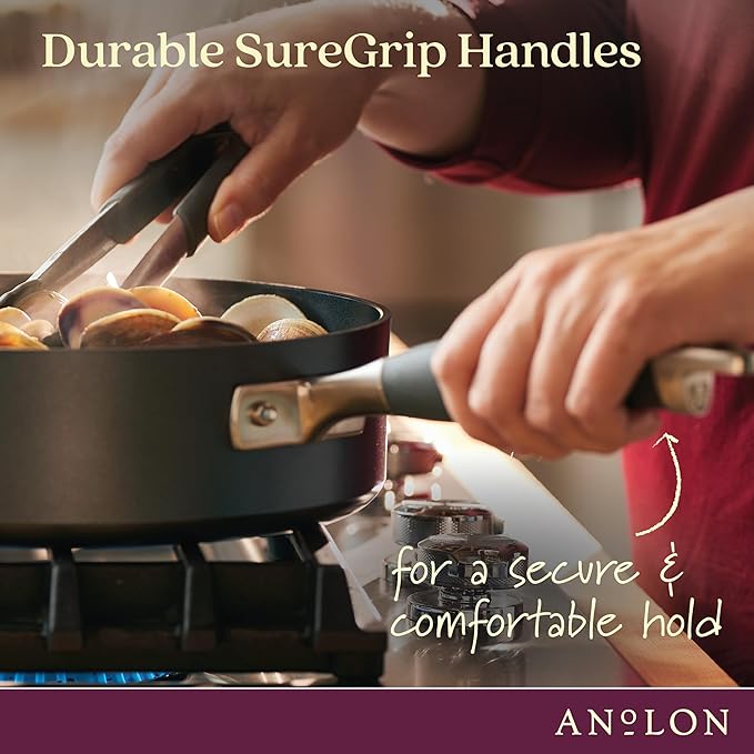 Anolon Advanced Home Hard Anodized Nonstick Pan, Stir Fry w/Helper Handle (12"), Moonstone