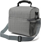 FlowFly Double Layer Cooler Insulated Lunch Bag Adult Lunch Box Large Tote Bag for Men, Women, With Adjustable Strap,Front Pocket and Dual Large Mesh Side Pockets