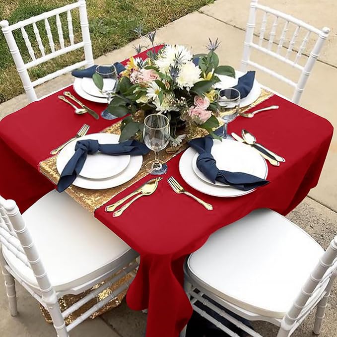 Fitable 6 Pack Red Square Tablecloths - 70 x 70 Inches - Stain Resistant and Reusable Table Clothes, Polyester Fabric Table Covers for Dining, Card Tables, Coffee Tables